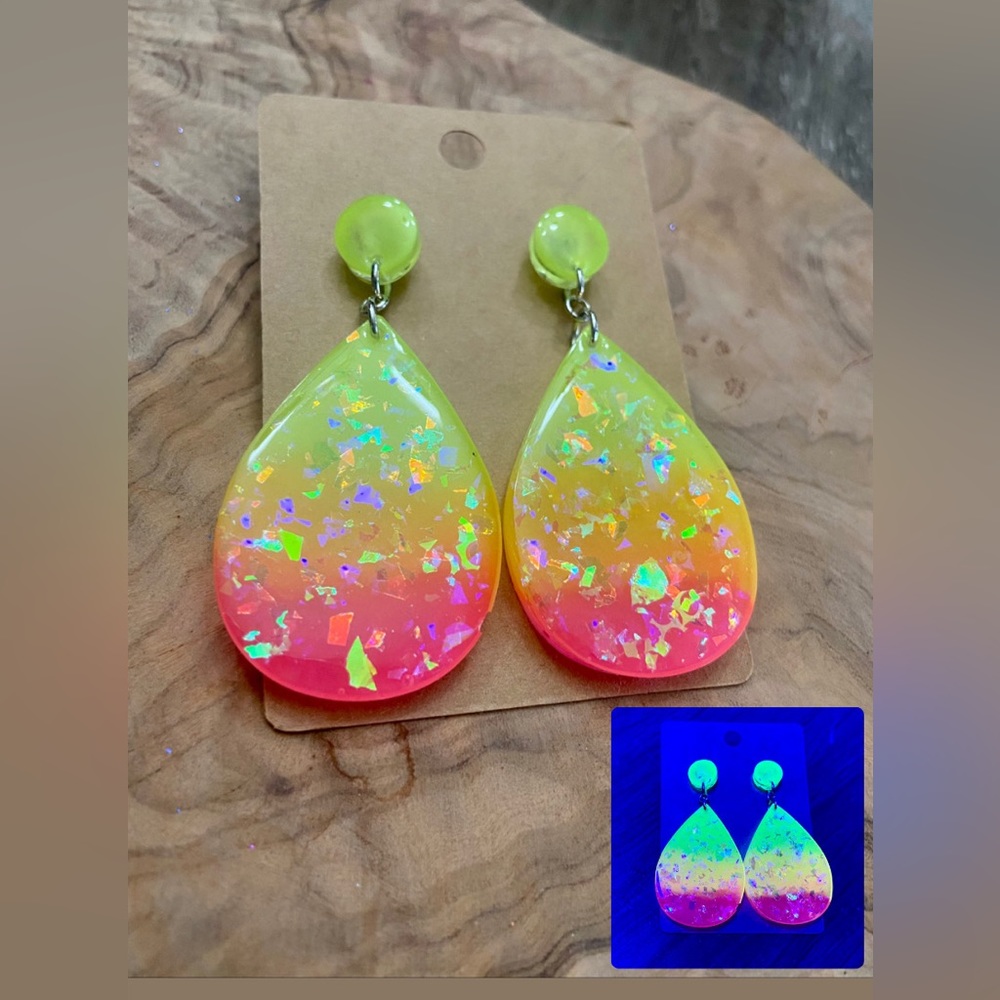 Sunset Ombre UV Reactive Glitter Earrings